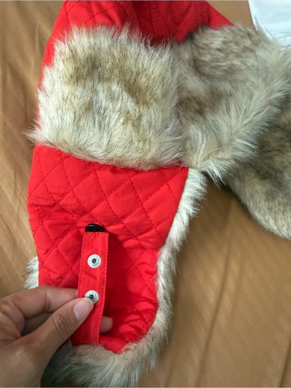 Coca Cola Bright Red Quilted Trapper Hat with Faux Fur Trim